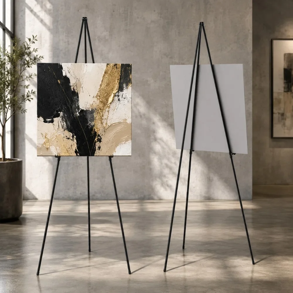 Foldable Steel Metal Tripod Easel Stand,Adjustable 15in Compact Floor Display Holder,Lightweight 2.5lbs Sign Stand Holds Up to 8lbs,Max 63in Height Rack for Wedding Welcome Signs,Baby Shower Boards,Posters,Canvas Artwork