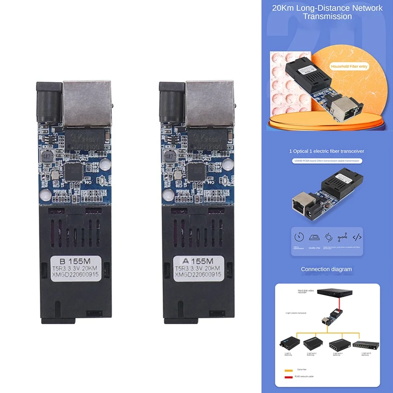 ตัวแปลงสัญญาณใยแก้วนำแสงขนาดเล็ก10/100Mbps โหมดเดี่ยวสวิตช์พอร์ตไฟเบอร์ SC 20KM