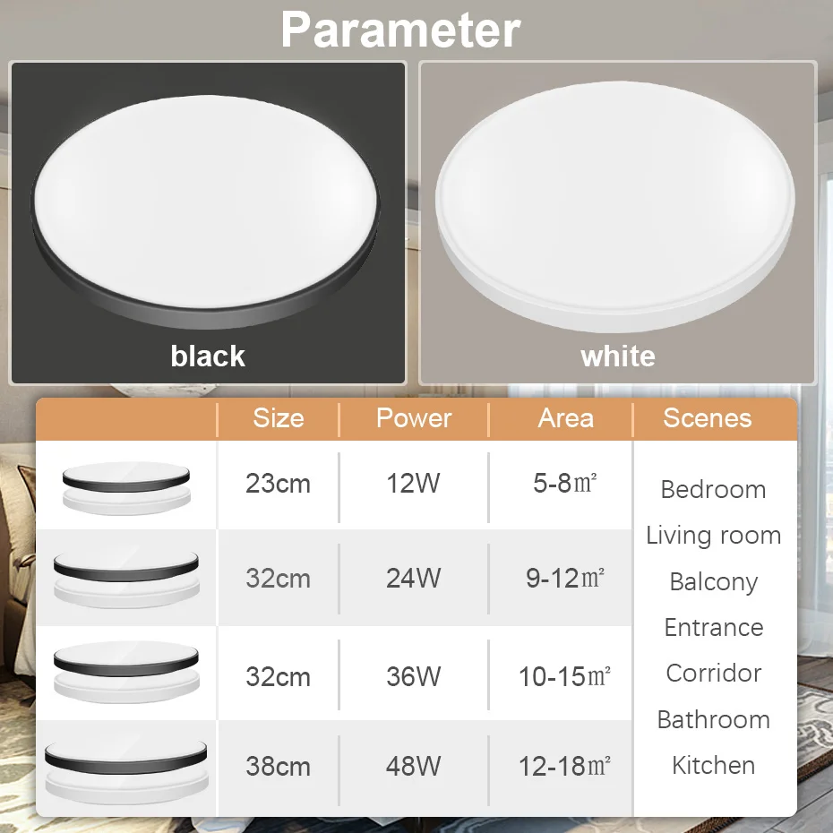 12W 24W 36W 48W 220V LED Ceiling Light Round Modern Panel Ceiling Light/Radar Sensor Light Waterproof IP55 for Home Lighting