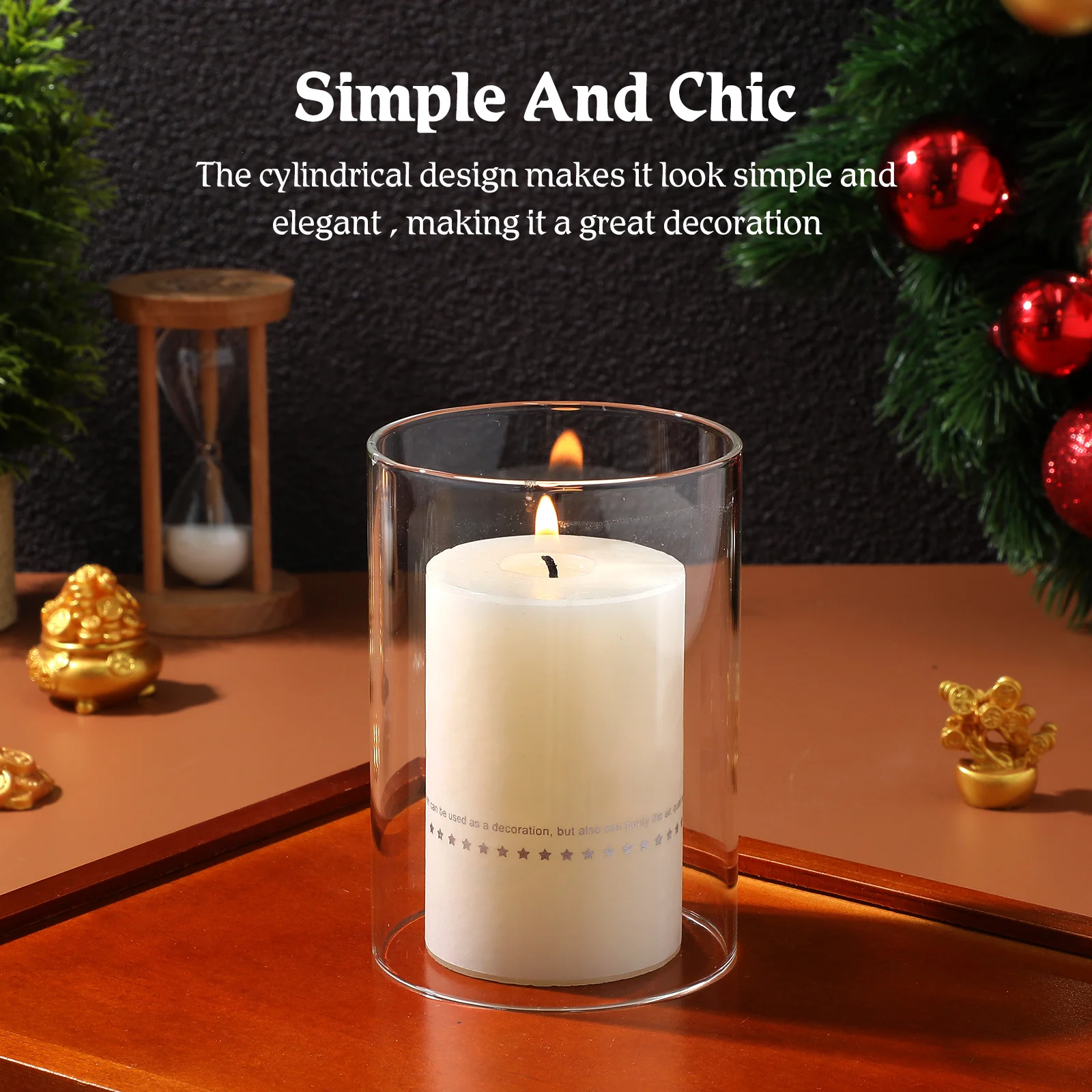 2Pcs Clear Glass Covers Desktop Holders Transparent Protective Sleeves for Home Decor Cylinder Candleholders