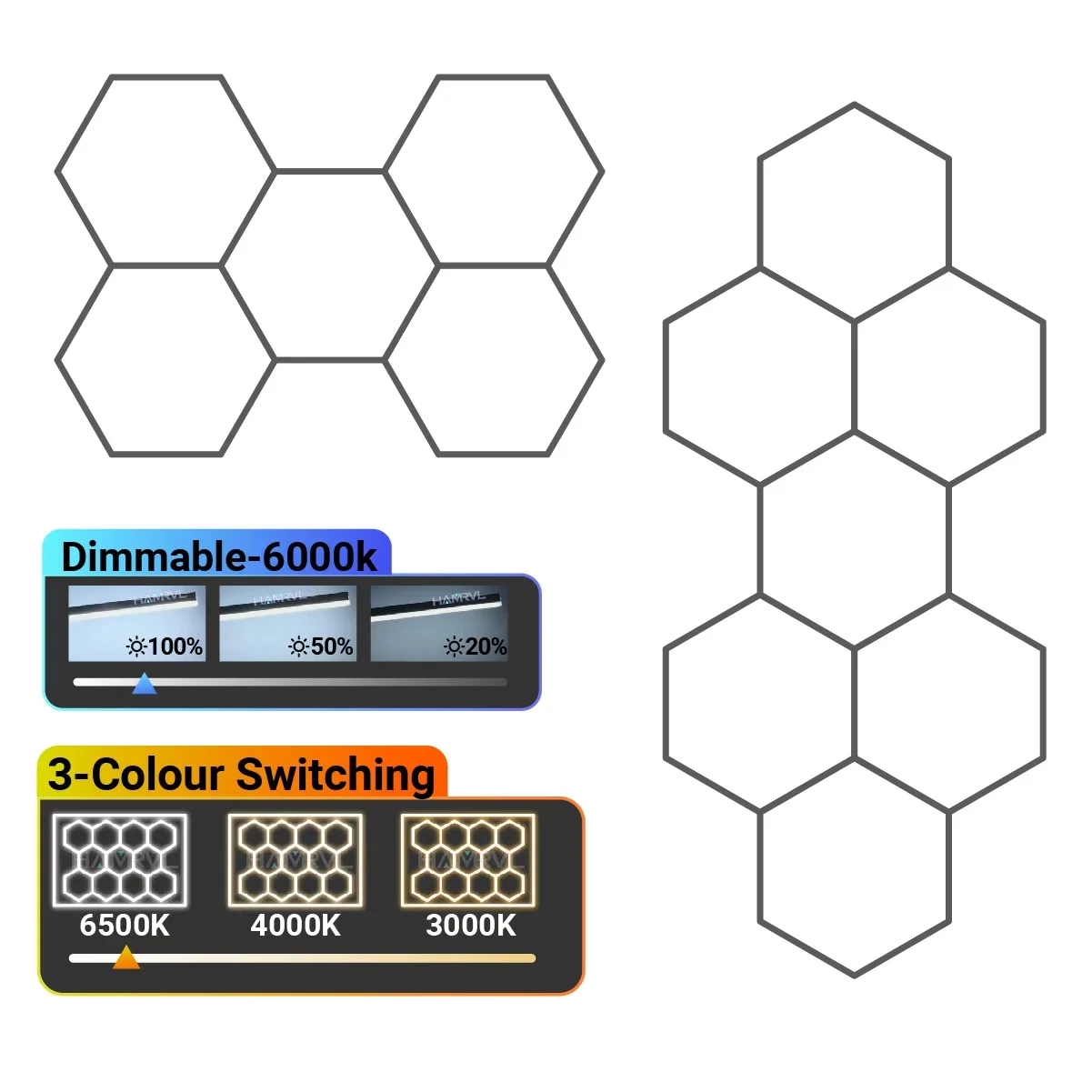 Garagelamp Dimbaar Hexagon LED Verlichting Voor Kapper Werkplaats Plafond DIY Honingraatverlichting Kleurverandering 3000-6000K Gym Autoreparatie - afbeelding 2