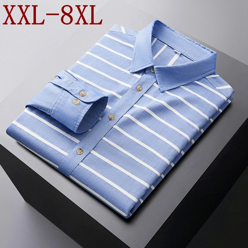 

8XL 7XL 6XL 2024 New Autumn High End Luxury 100% Cotton Striped Shirt Men Casual Mens Shirts Long Sleeve Loose chemise homme