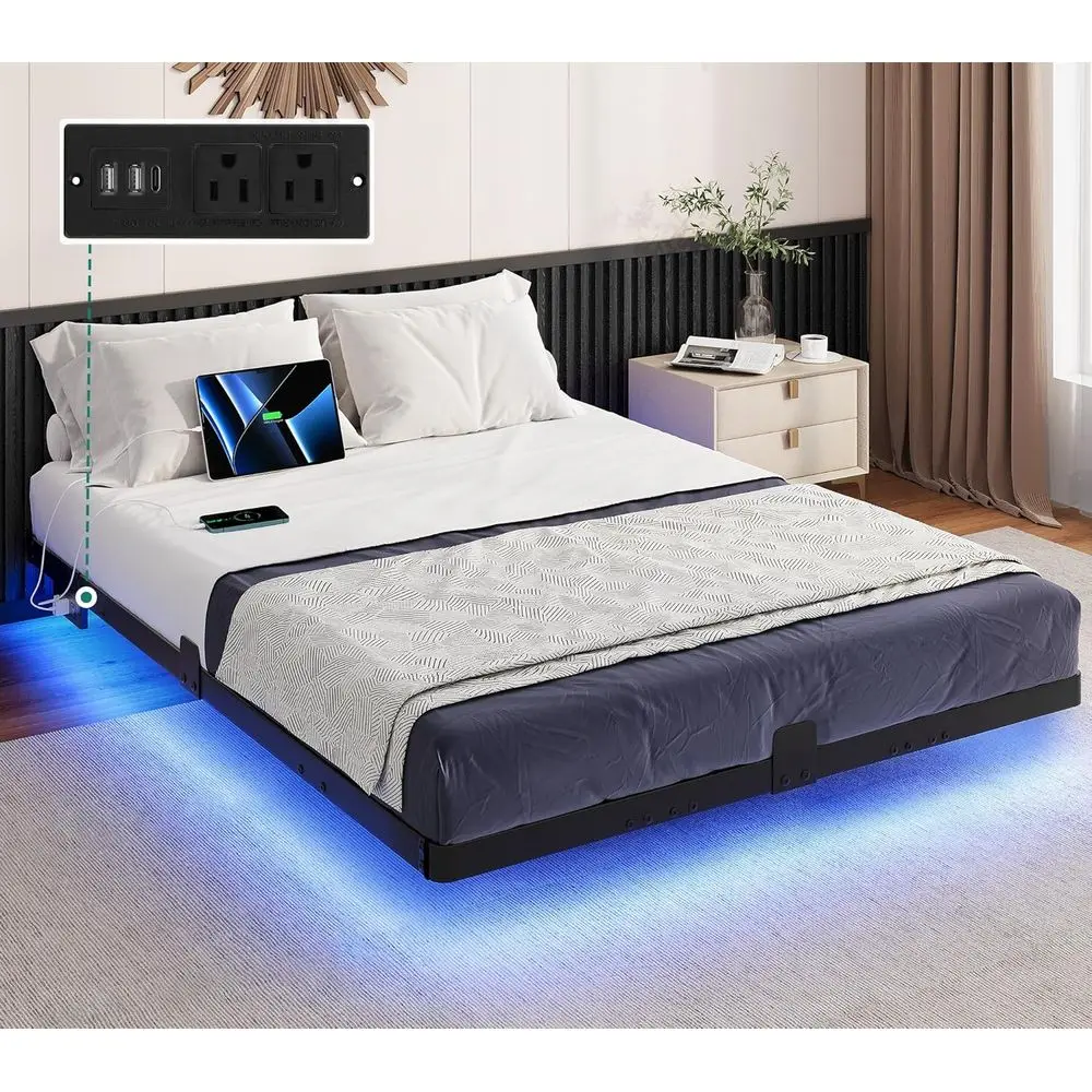 

YITAHOME Full Size Metal Platform Bed with LED and Charging Station, Heavy Duty Steel Slats, No Box Spring Needed, Easy Assembly