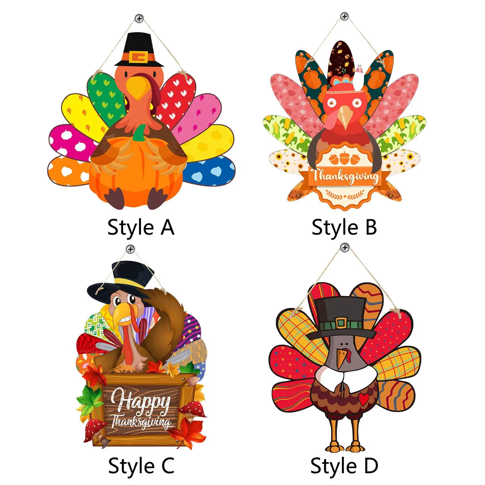 5x Thanksgiving Turkey Door Sign Decorations Harvest Holiday Front Door Door Hanging Sign Plaque for Outside Tree Porch Patio