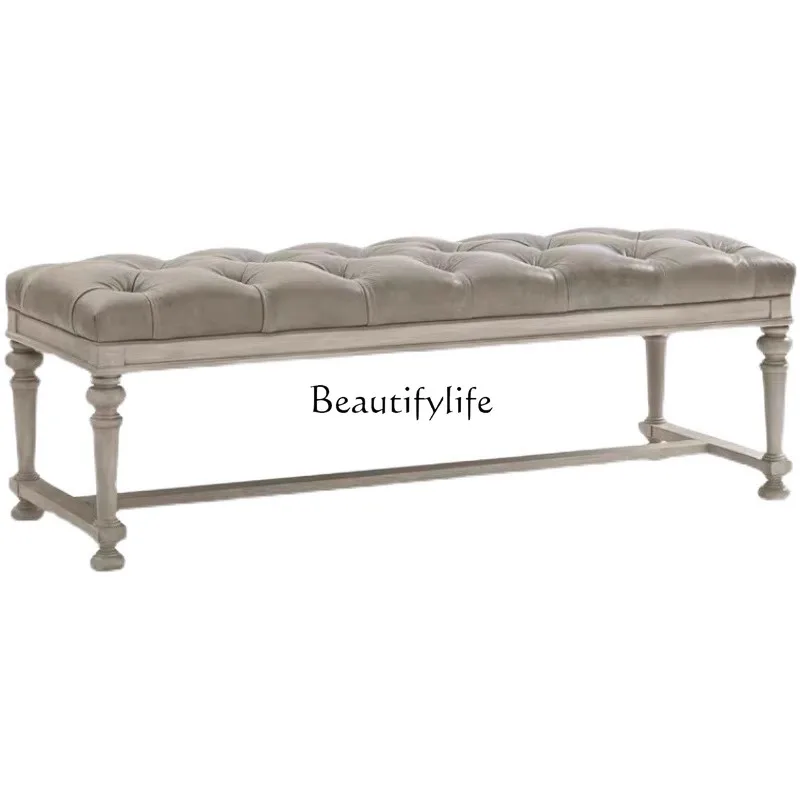 

American light luxury all solid wood bedside stool French neoclassical bedroom bedside sofa stool