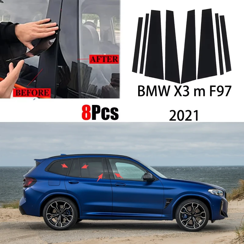 

For BMW X3 M F97 2021 Piano Black B C Pillar Stickers, Easy Install PC Window Trim Anti-Scratch Exterior Styling Parts 8Pcs