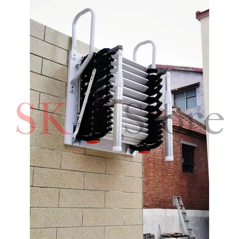carbon steel Lift Ladders for Home Indoor Space-saving Attic Telescopic Staircase Outdoor Wall-mounted Telescopic Step Ladder