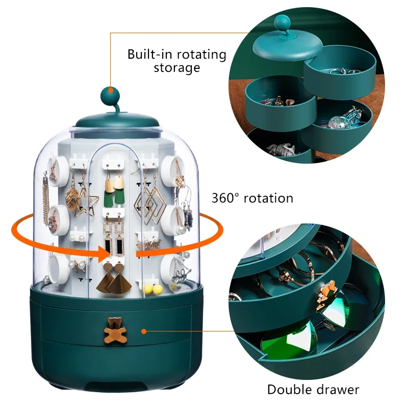 360 회전 보석 정리함, 화장품 보관함, 투명 메이크업 정리함, 귀걸이 목걸이, 데스크탑 정리함, 직송