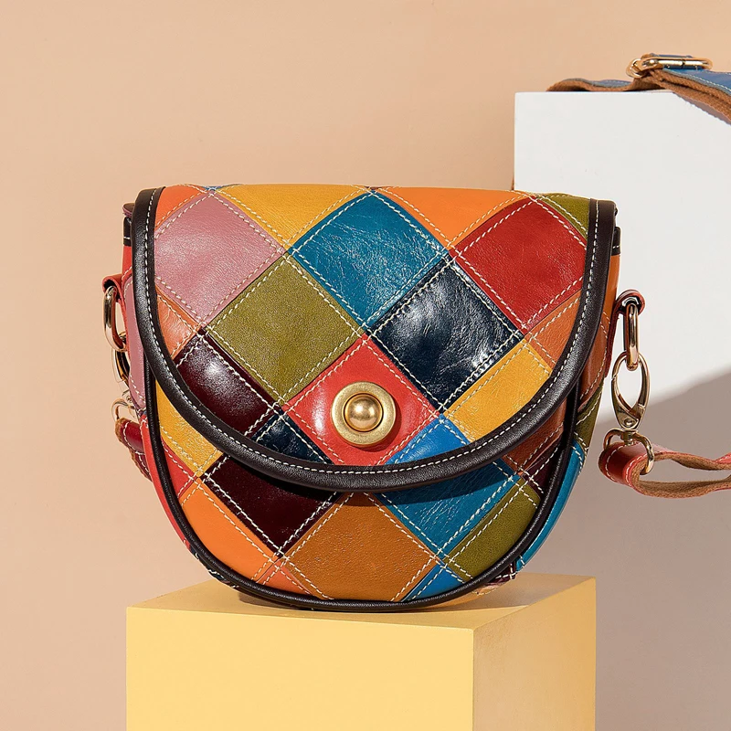 Annmouler Luxury Women Shoulder Bag Genuine Leather Patchwork Crossbody Bag Small Size Quality Purse Multicolor Bag for Women