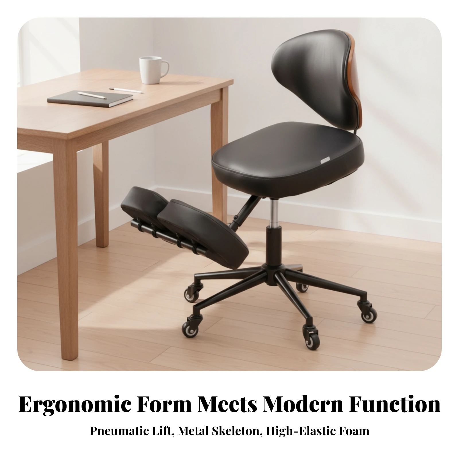 Ergonomic Kneeling Chair Wheeled Kneeling Chair with Backrest Seat Comfortable Stable for Office Workers, Desk Work view 5