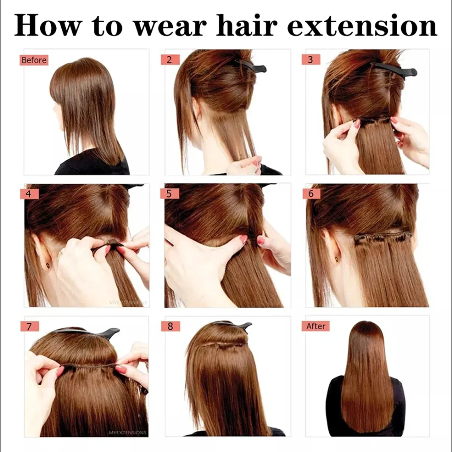 合成クリップヘアエクステンションピース 7 個セットのナチュラルロングストレートヘアマルチサイズ女性用ヘアアクセサリー