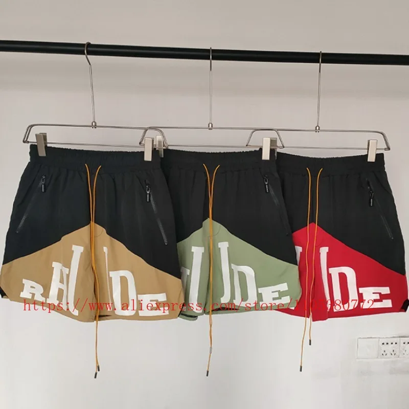 

Новинка: Мужские шорты Rhude высокого качества с цветными вставками, принтом и эластичным поясом, из нейлона, для баскетбола и пляжа