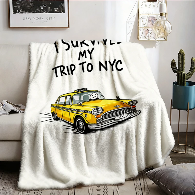 I Survived My Trip To New York Funny New York Yellow Taxi Souvenir Travel Gift Soft Blanket, Funny Meme Comfy Blanket Fo