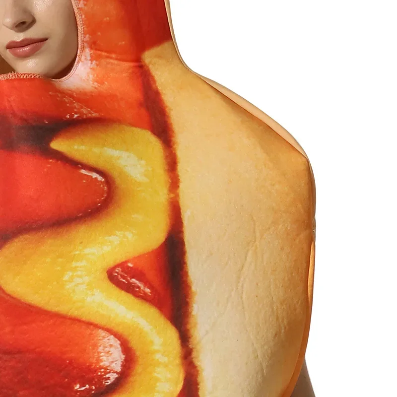 Costumes de hot-dog College en 3D drôles pour adultes et enfants, nourriture, saucisse, hommes, femmes, garçons, unisexe, costume une pièce, combinaison de carnaval, Halloween