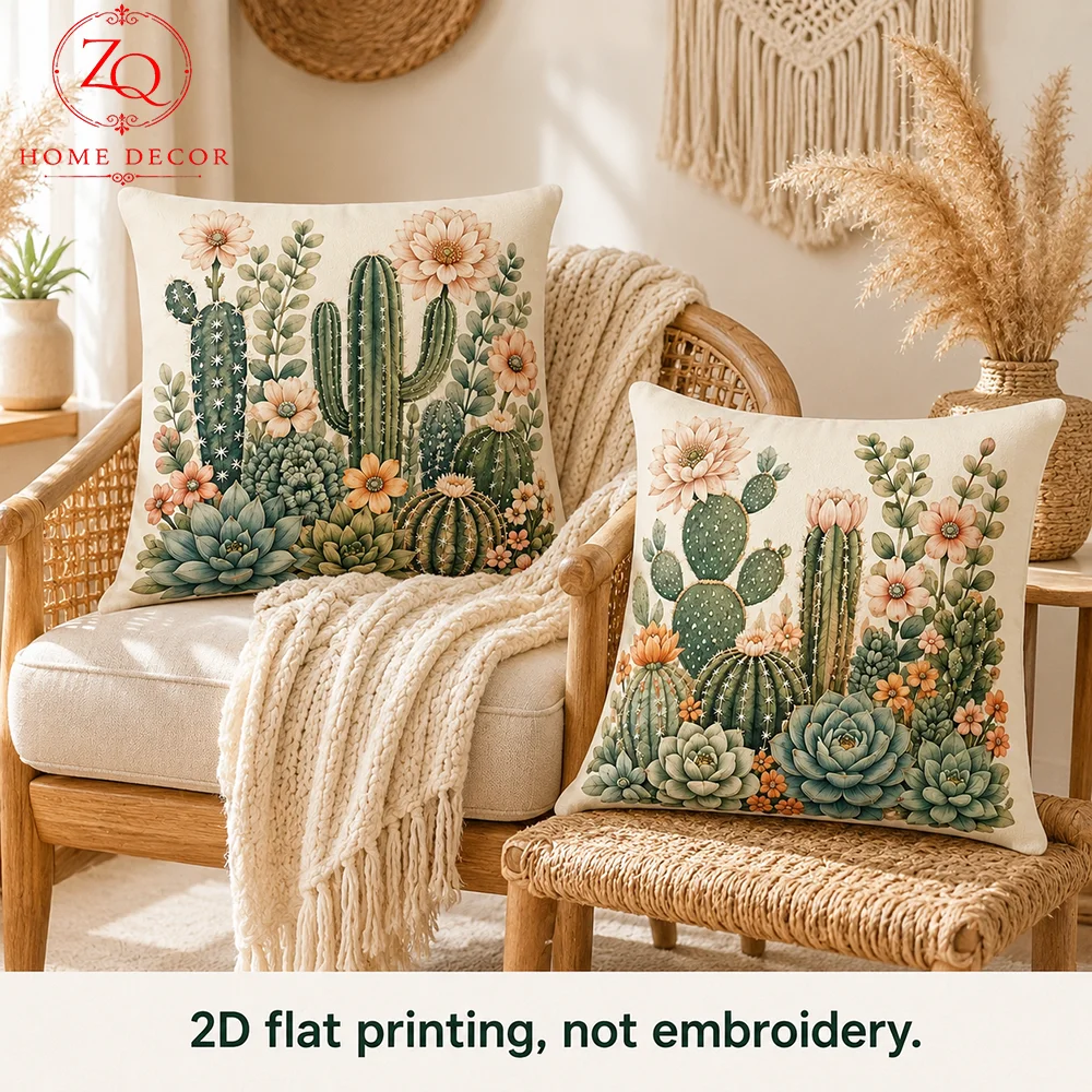 Rustic Botanical Succulent Coussin 2 Pcs 2D Flat Printed Peach Skin Cushion Covers Nature Room Decor Pillowcases For Bedroom