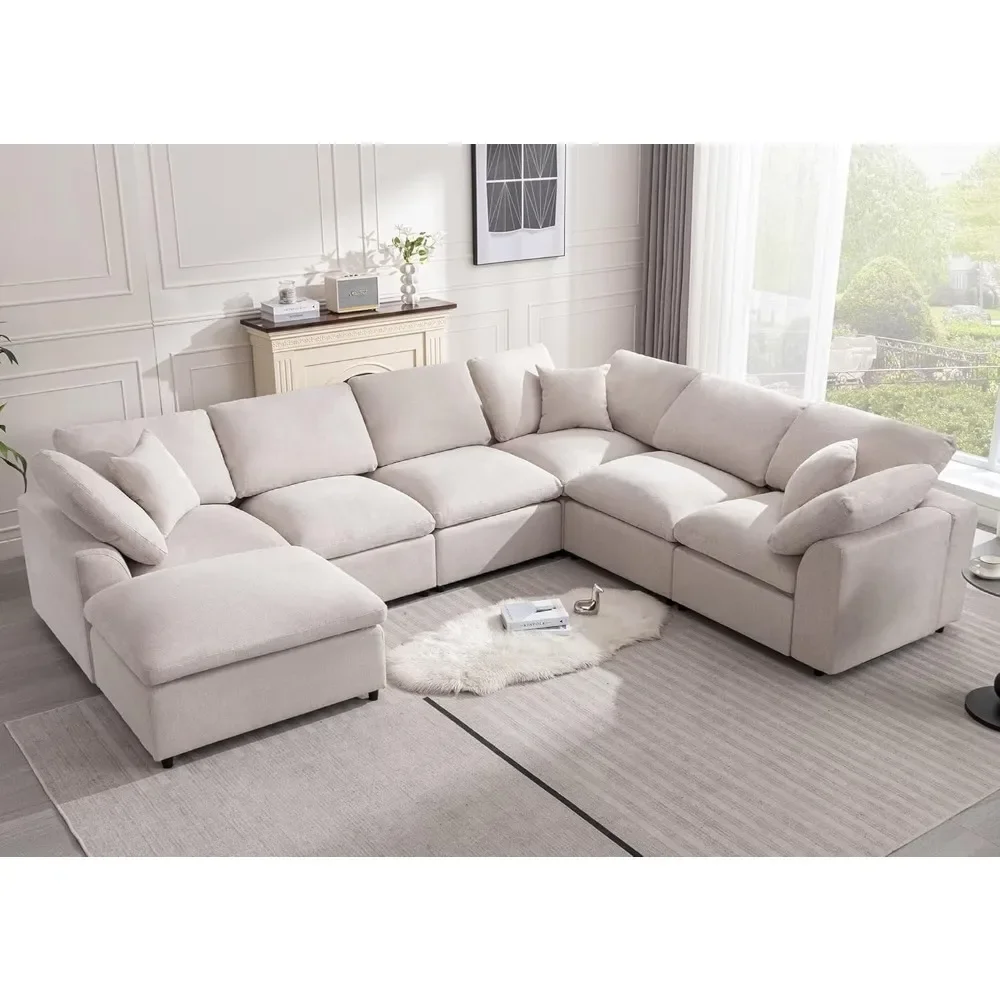 Modular Sectional Sofa Modern Oversized Cloud Couch with Movable Ottoman 7 Seater L-Shaped Sofas Comfy Couches for Living Room