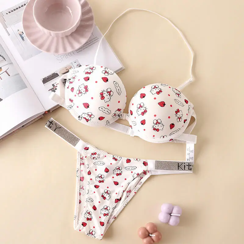 Hot Y2K Hello Kitty 2Pcs Women Underwear Set new Cartoon image Kawaii Strapless Underwear Girls Anime  Sweet Low-Waist Underwear