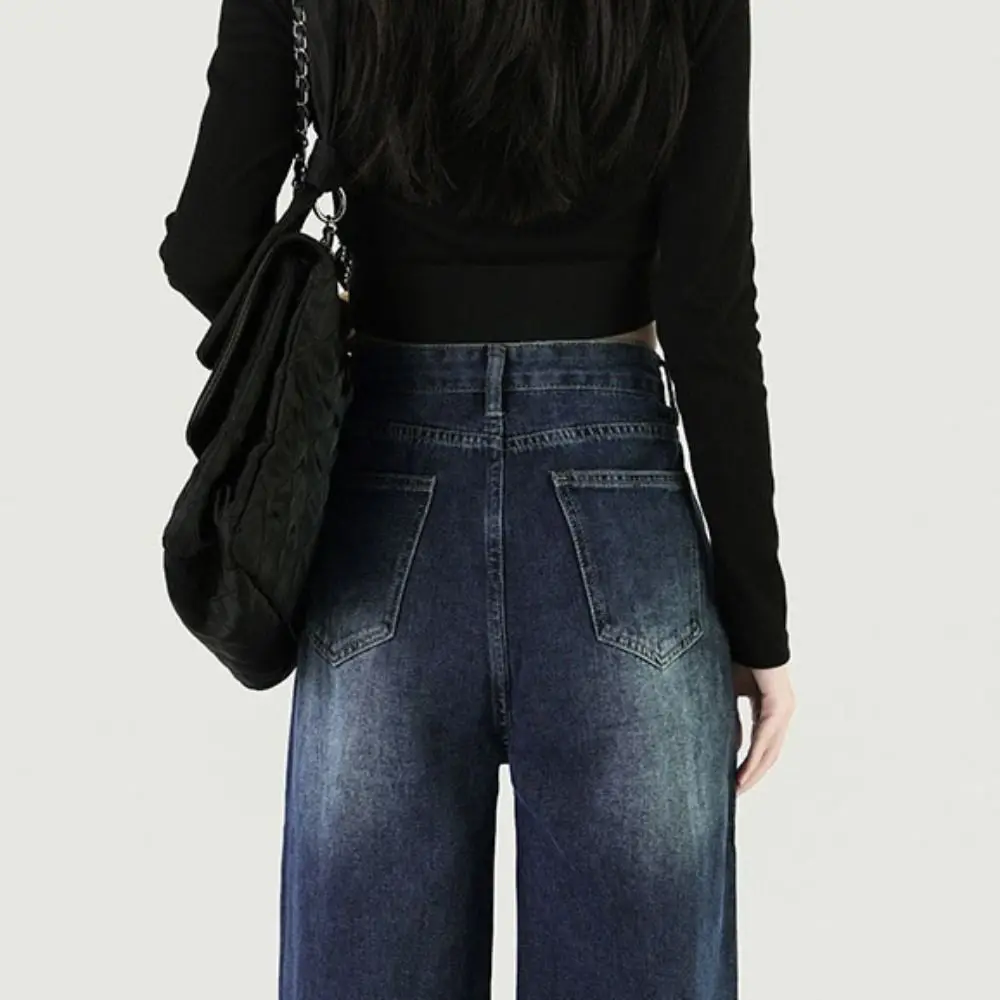 Jeans morbidi larghi in denim Gamba dritta Pantaloni da cowboy retrò Gamba larga Jeans stile Ins Donna Y2k Ragazze