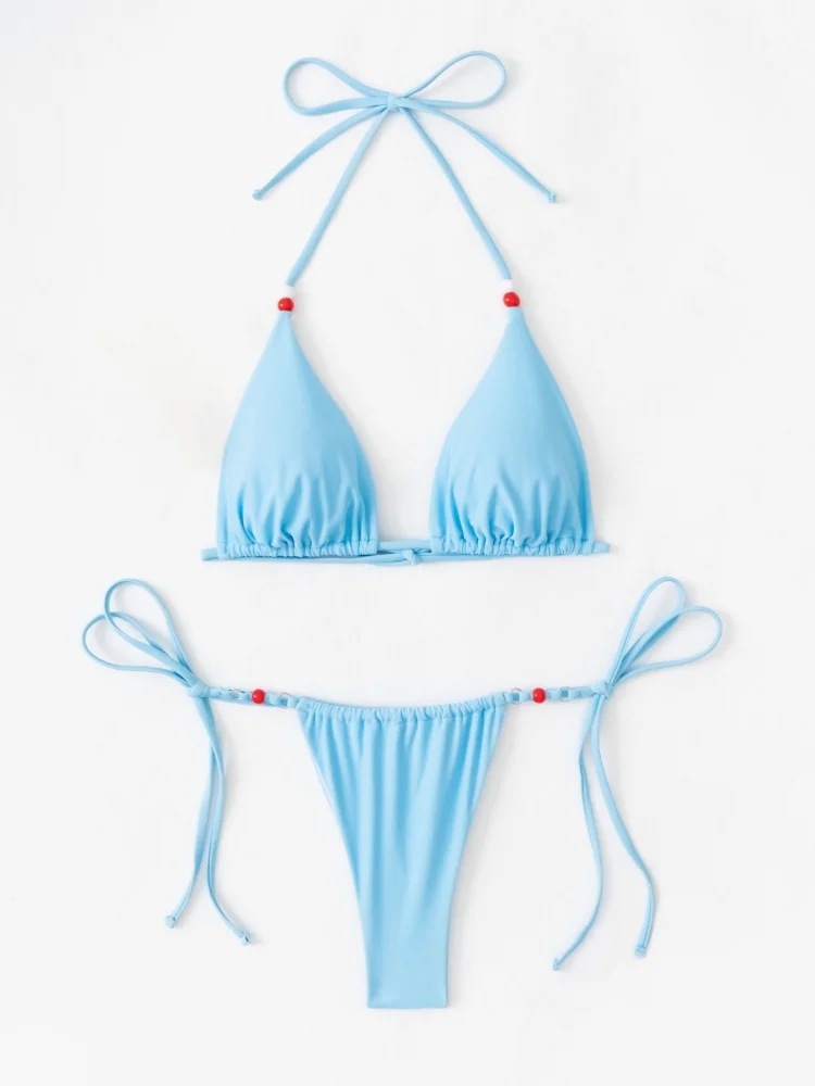 Sexy Bikini Set Bandage Swimwear Women Bathing Suit Beading Cinjunto De Dos Piezas Mujer Low Rise Swimsuit Biquine Brasileiro