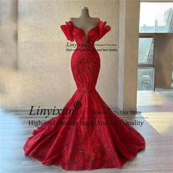 Arabic Aso Ebi Mermaid Prom Dresses With Lace Off Shoulder Appliques Formal Evening Gowns Women Long Court Train Party Dress