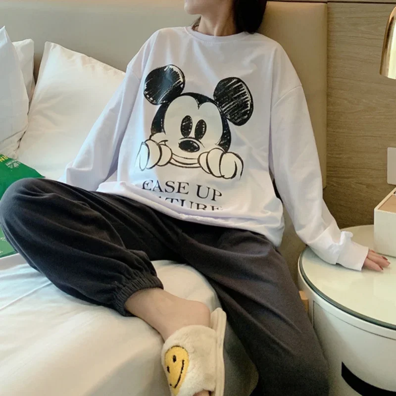 Disney Mickey autumn new pajamas female cartoon cute animation sweet girl pullover loungewear