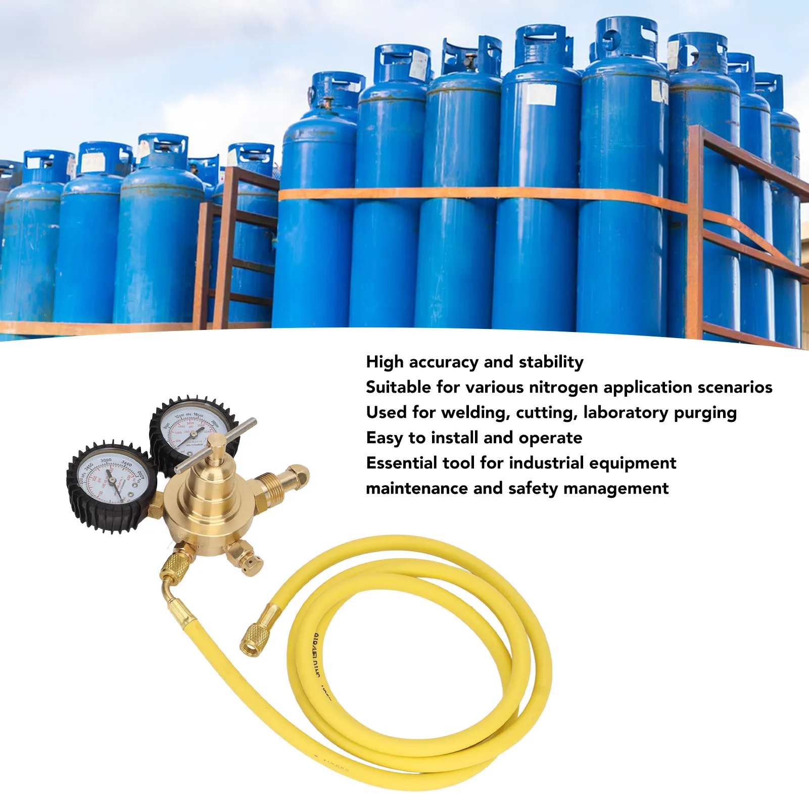 Nitrogen Pressure Gauge Regulator Test Kit Brass Inlet Outlet Connection with 200cm Hose