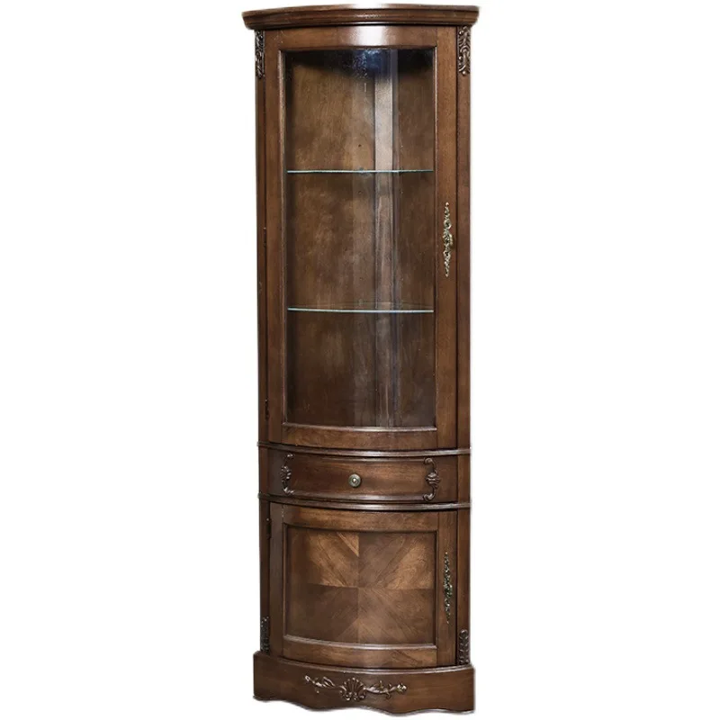 

American solid wood corner cabinet corner with glass display cabinet restaurant curved corner