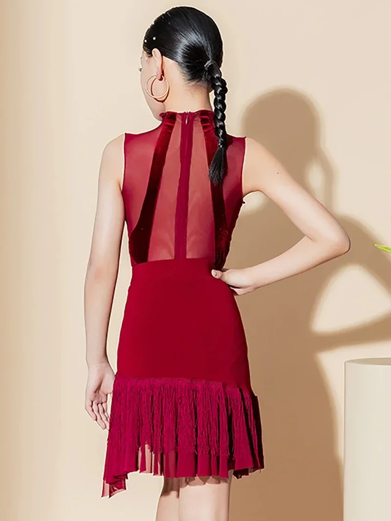 أطفال بنات المخملية شبكة اللاتينية Dancewear سستة ارتداءها أعلى شرابات تنورة مجموعة ممارسة أداء قاعة الرقص الملابس القياسية