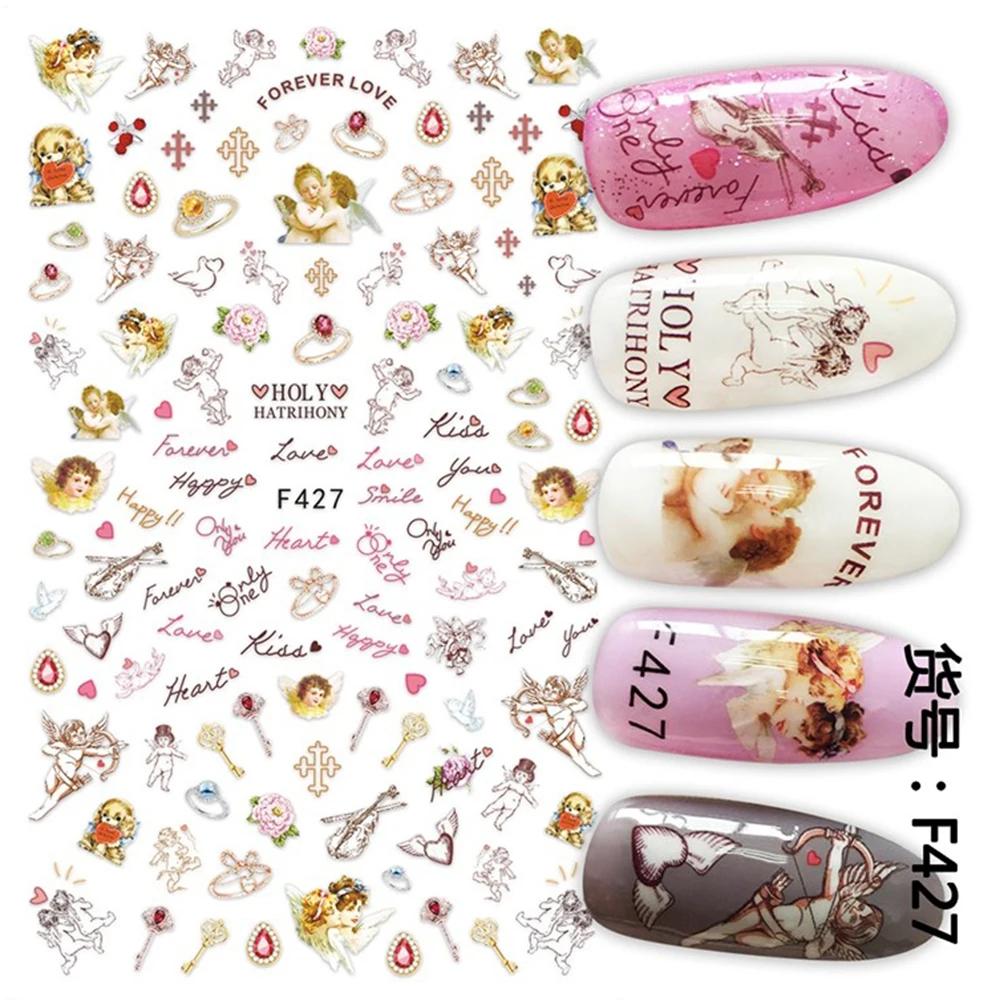 1Sheet Baroque Angel Frame Nail Sticker 3D Self-Adhered Gold Framework Slider Retro Decals Design for Manicure Decoration*HS8-1D