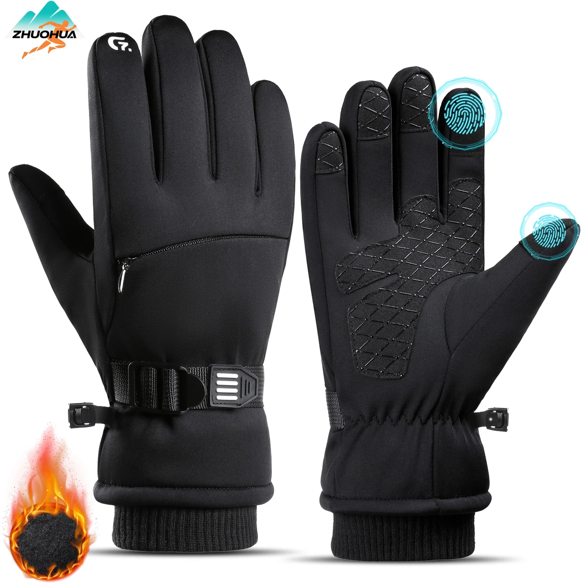 

ZHUOHUA Winter Ski Gloves Thickened Cold Non-slip Waterproof Touch Screen Gloves Knit Wrist Riding Snow Gloves Men Women