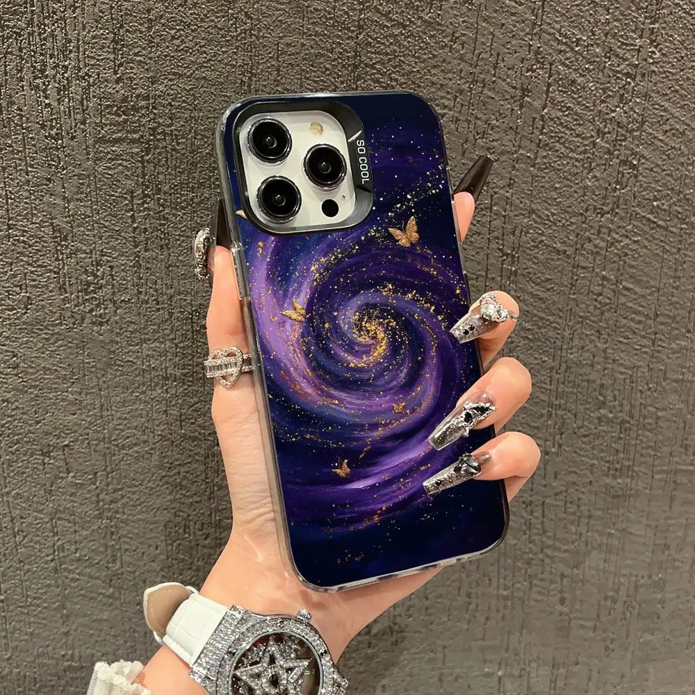 

Purple starry sky case for iPhone 16 15 14 13 12 11 Pro/ Max/Plus shock-proof rear cover anti-fingerprint