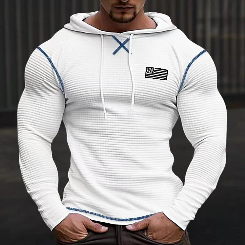 Waffle Solid Cotton Slim Fit Hoodie Fashion Hip Hop Street Sweater Men's Breathable Sports Coat Cotton Casual Long Sleeve S-3XL