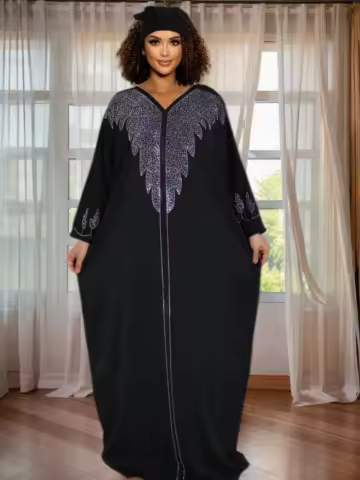 Women's Stylish Dashiki Evening Dress - Africa Wedding Party Kaftan Ankara Rhinestone Elegant Gown
