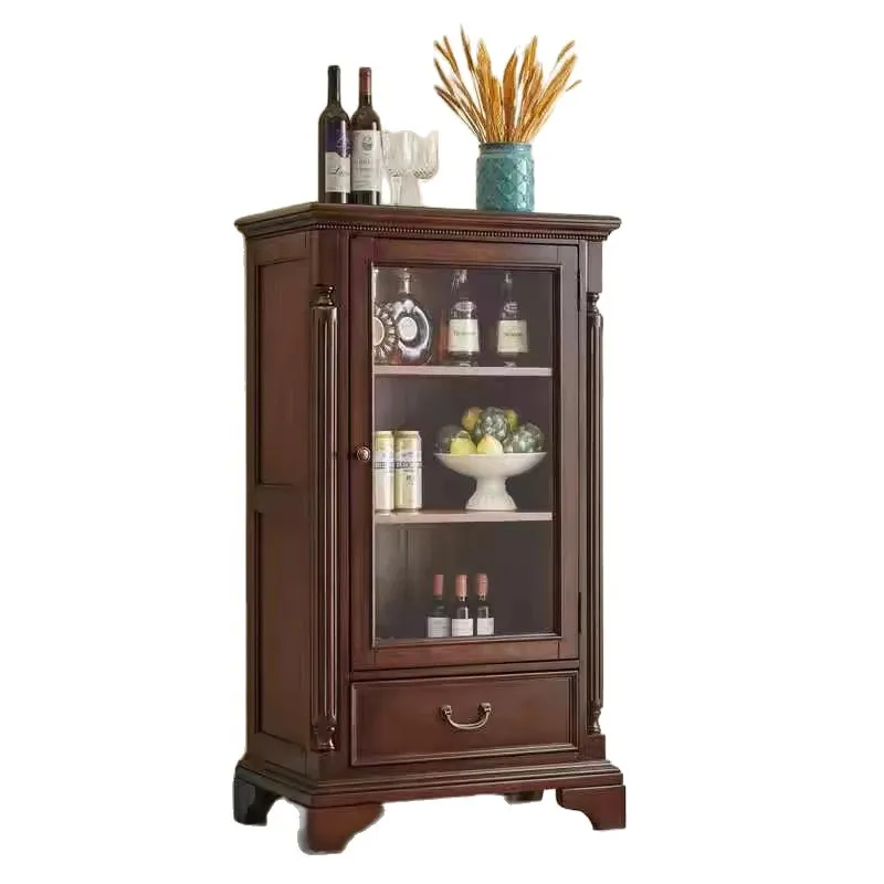

American all solid wood single door wine cabinet living room TV glass door display
