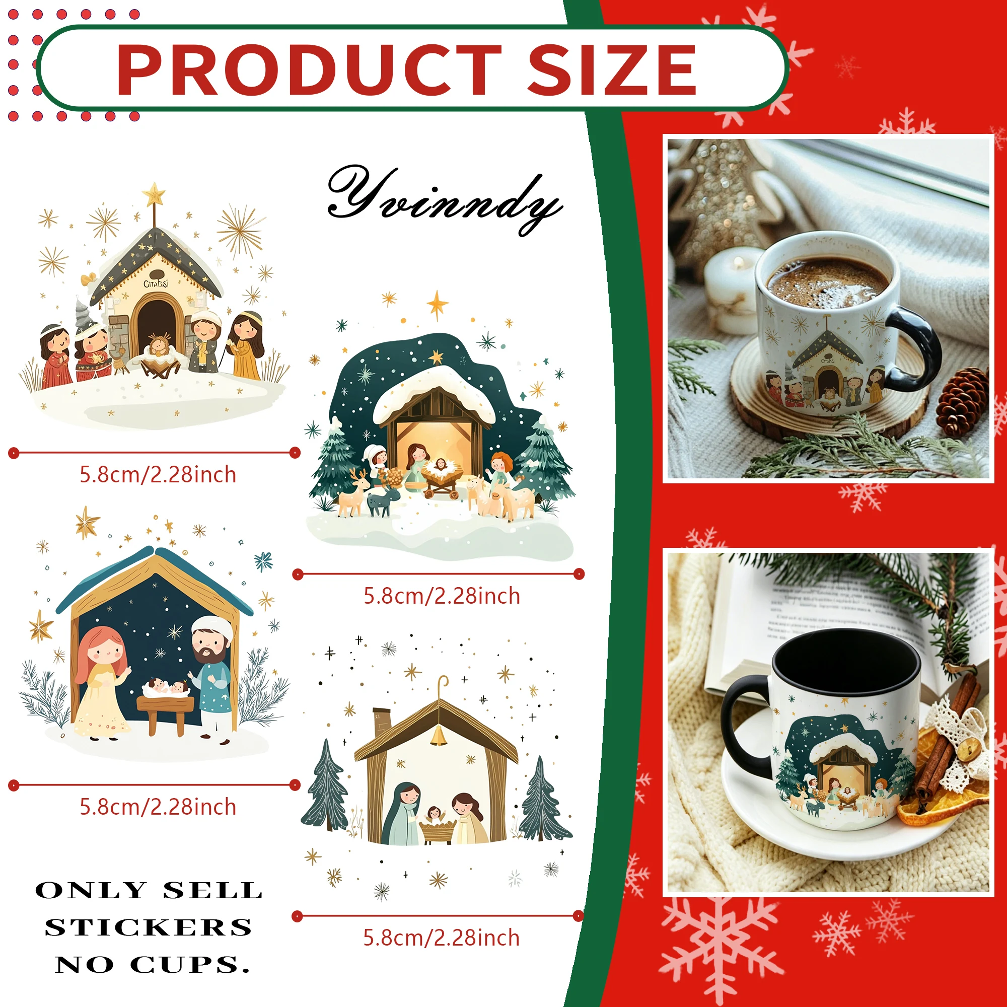 12pcs/set Christmas Nativity Scene Clipart DIY UV DTF for Mugs Printing Waterproof Self-adhesive UV DTF for 16oz Glass