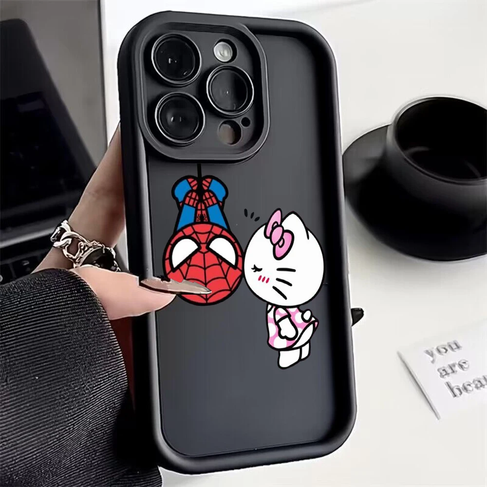 Hello Kitty kisses Spiderman Phone Case for OPPO Realme 12 C11 C12 C15 C20 C21Y C31 C33 C35 C53 C55 5G Cover With Hand Strap