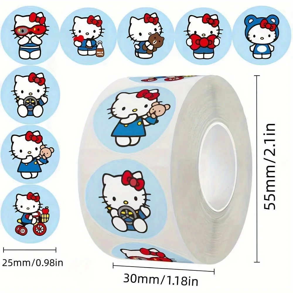 500pcs/roll Sanrio Kawaii Stickers Hello Kitty Melody Kuromi Luggage Graffiti Toy Decals Decoration Sticker Gift Closure Sticker image 5
