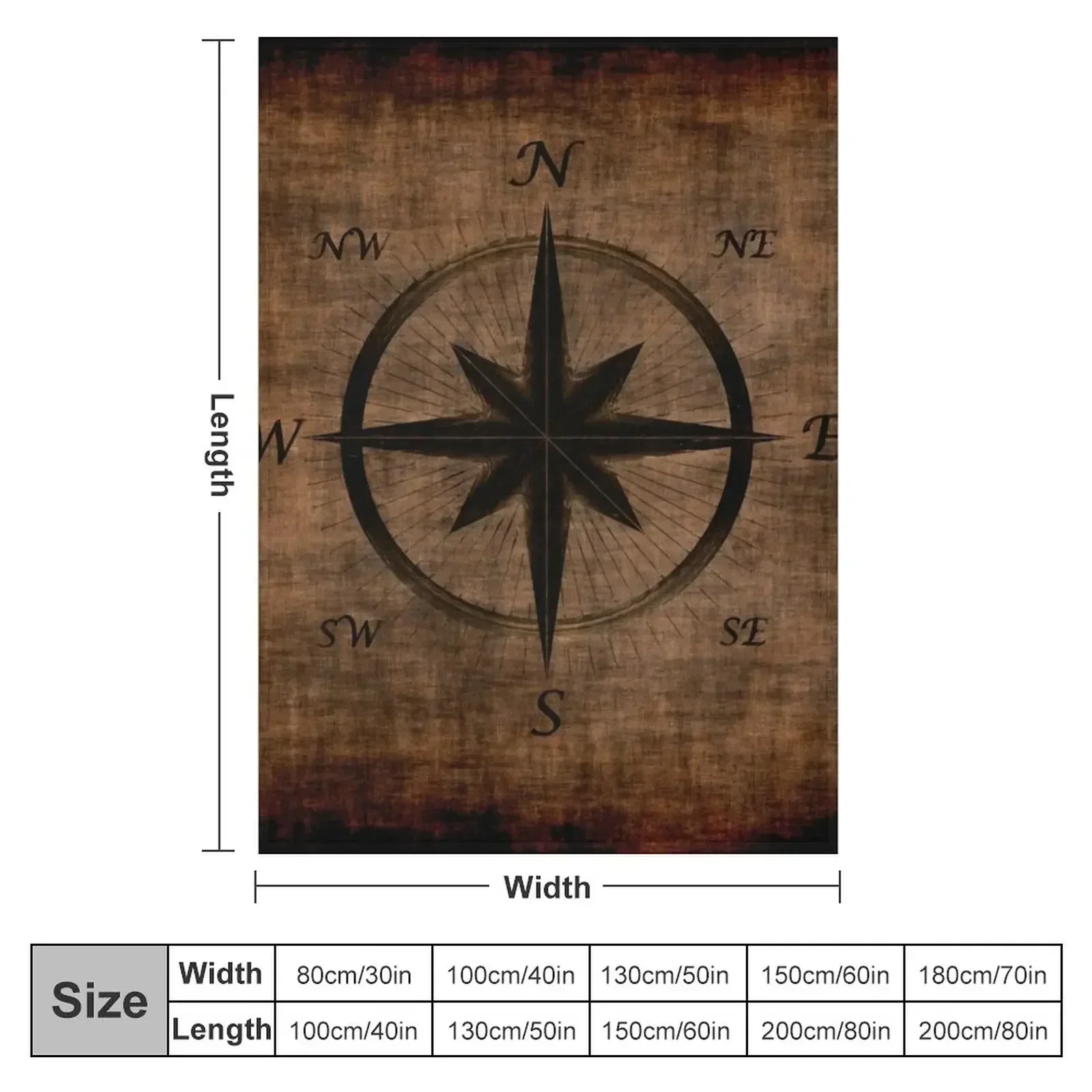 Nostalgic Old Compass Rose Design Throw Blanket couch cozy soft plush fuzzy picnic outdoor blanket