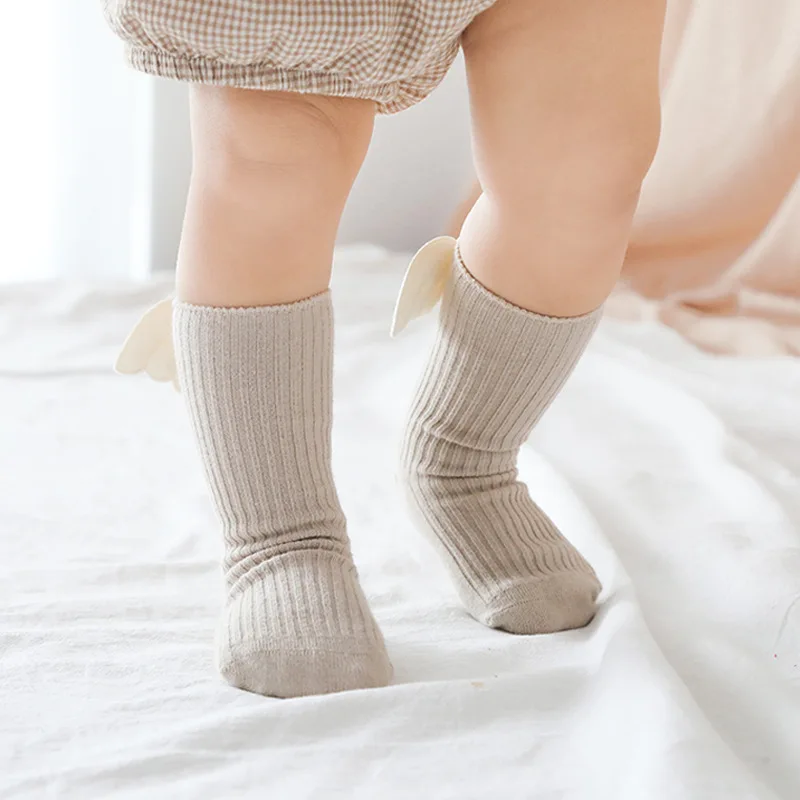 Spring Autumn Baby Socks For Boys and Girls Kids Angel Lovely Wing Stockings Children Cotton Warm Mid Tube Anti-skid Floor Socks