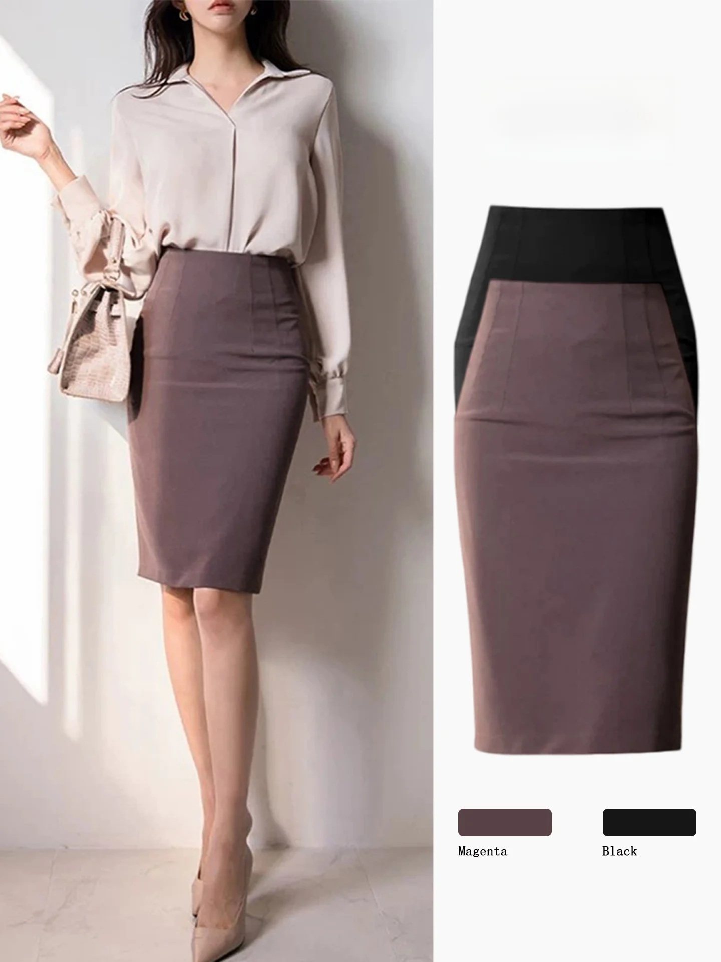High Waist Summer Half Skirt Women's Straight Cut Commute Slim Fit Wrap around Skirt Professional Style Polyester Fiber