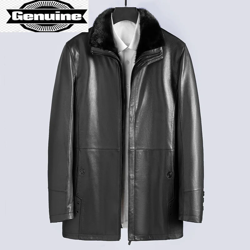 

100% Genuine Sheepskin Leather 2023 Jacket Male Winter Real Mink Fur Collar Coat Warm Black Parkas Chaquetas Hombre Gmm9