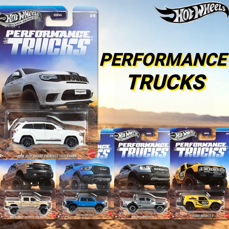

2026 Hot Wheels Performtance Trucks GDG44 1:64 Diecast Car Col. Jeep Trackhawk Ford Raptor Chevy Silverado Ram Rebel Bronco R