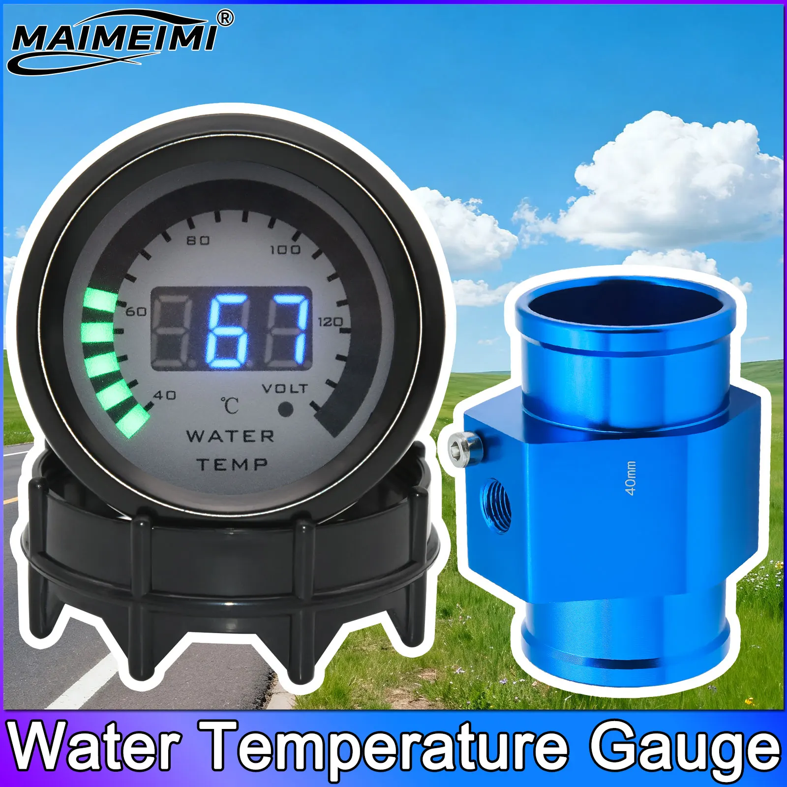 

52 мм черный корпус, автомобильный датчик температуры воды, измеритель температуры 40-140 градусов Цельсия с датчиком температуры воды, адаптер термометра 10 мм
