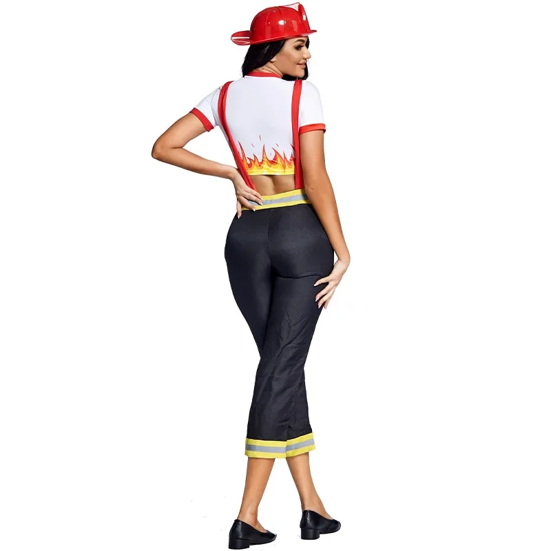 Halloween Women Five-Alarm Fire Chief Firewoman Firefighter Costume Cosplay Role Play Fantasia Party Dress