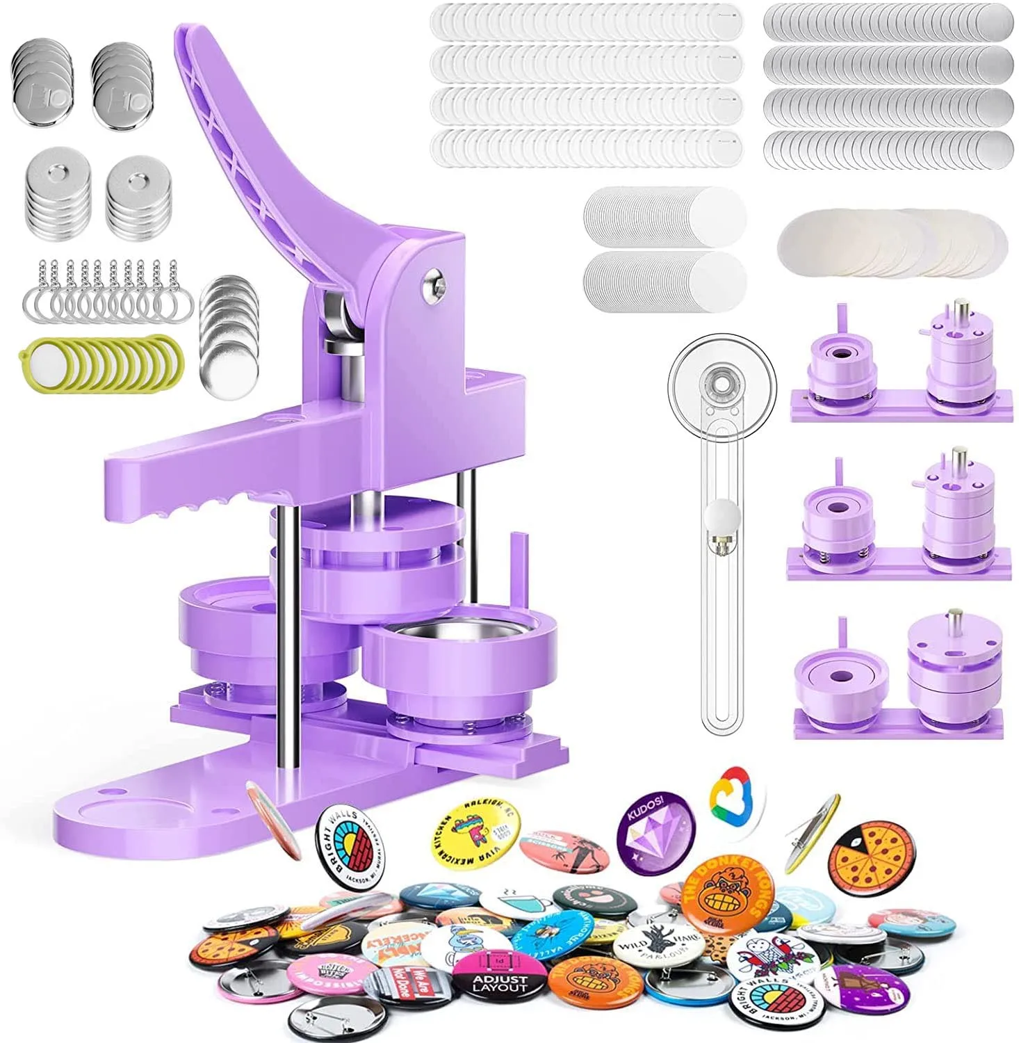 2023 Upgraded Button Badge Maker Machine 25/32/58mm Purple Button Pin Press Machine With 500Pcs Supplies For Christmas Gift