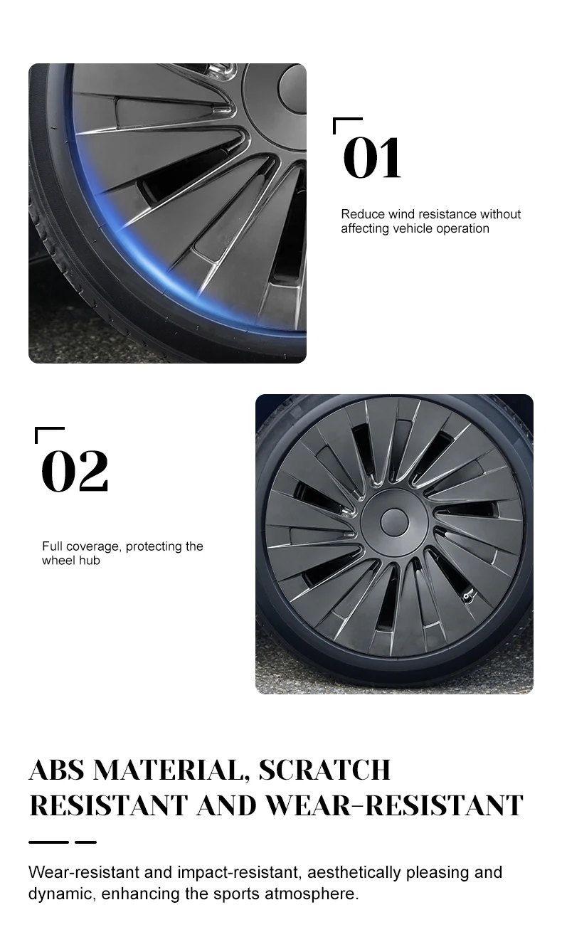 4er-Set Radkappen für Tesla Model Y 2026 Standard, 18 Zoll Blade-Style Radkappen, komplette Felgenabdeckung, Ersatz-Radkappen-Zubehör für Tesla – Detail 2