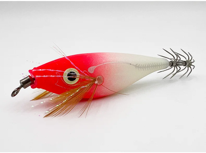 ShareShark 8,5/9,5cm Leuchtende Horizontale Jig-Holzgarnelen-Tintenfischhaken 5 Stück Angelköder Oktopus Tintenfisch Garnelen Salzwasserköder – Detail 11