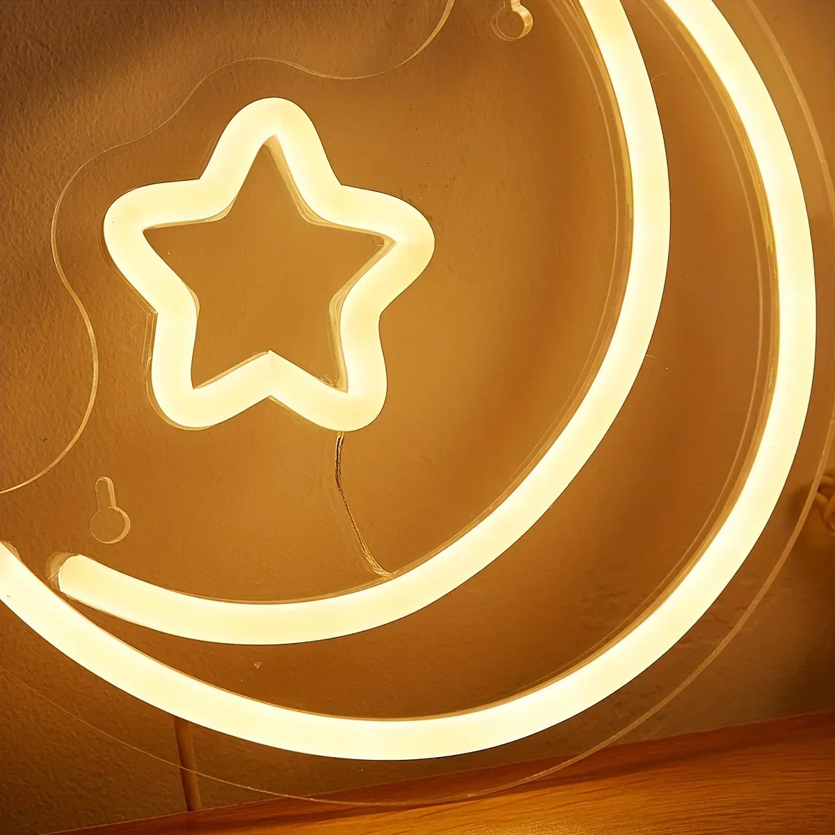 Moon Star Neon Sign Wall Decor for Bedroom, USB Powered 3D Art Neon Sign Light Wedding Bar Party, Gift for Kids Children Girl