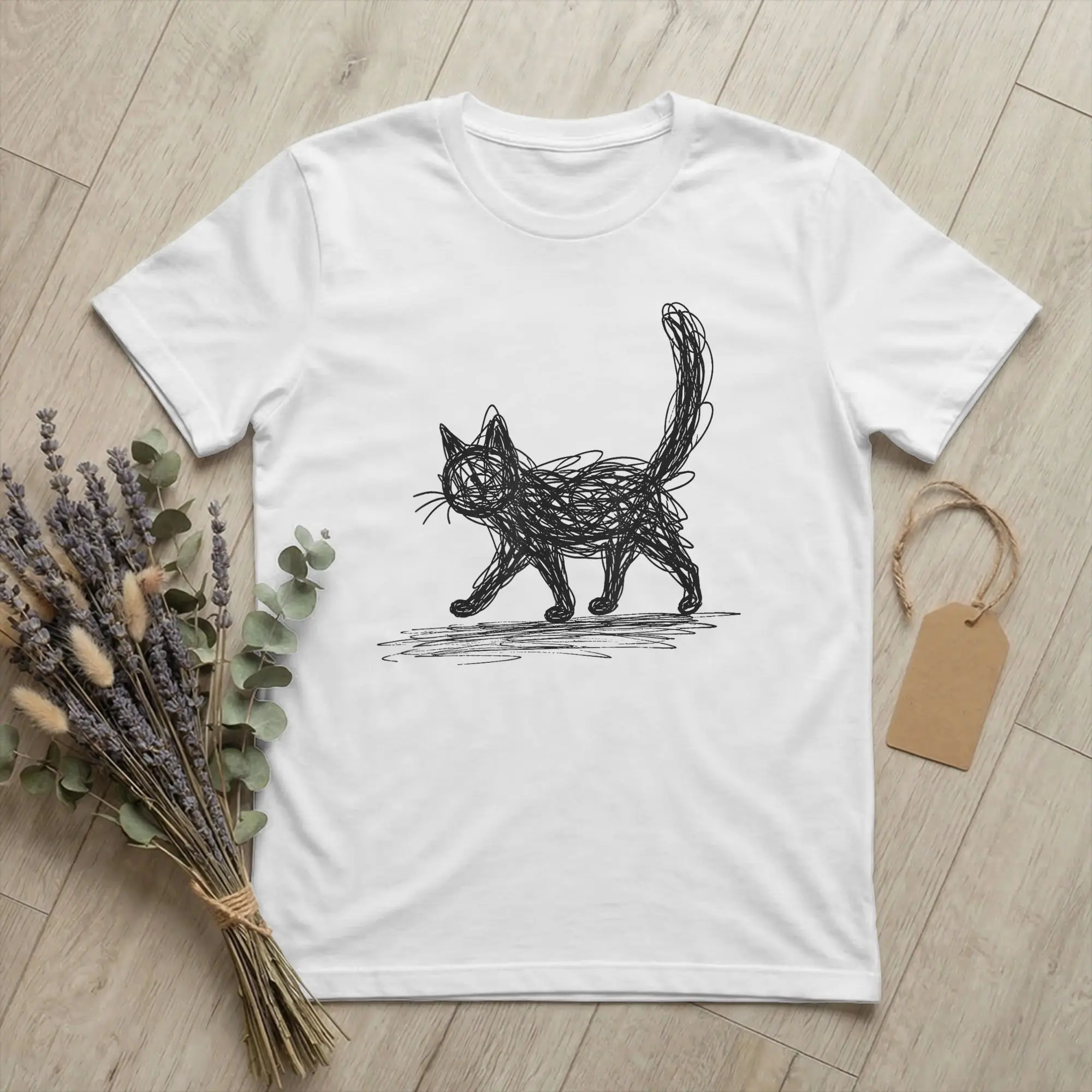 Men's Minimalistic Art Minimalist Cat T Shirts Hand Drawn Kitten Cotton Clothes Short Sleeve Crewneck Tee Gift Idea T-Shirts