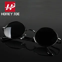 Gafas de sol polarizadas redondas Retro Vintage para hombres y mujeres, gafas de sol de diseñador de marca, marco de Metal de aleación, lentes negras, gafas de conducción, UV400